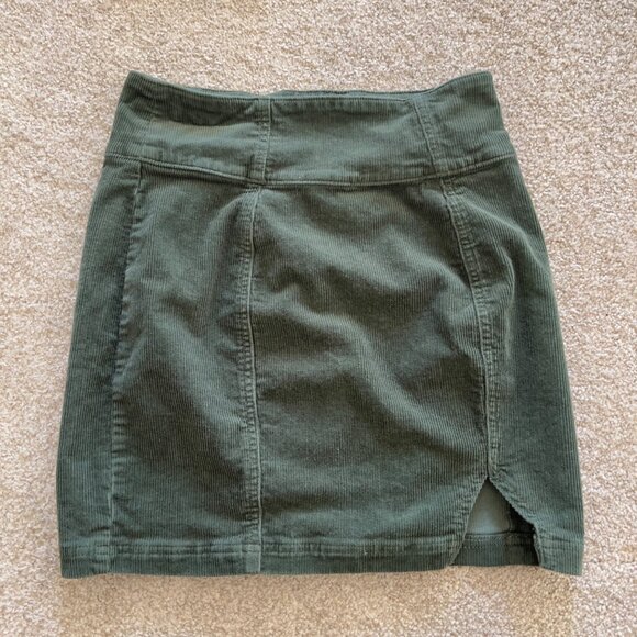 Green Corduroy Mini Skirt with Side Slit and Zipper - Picture 1 of 4